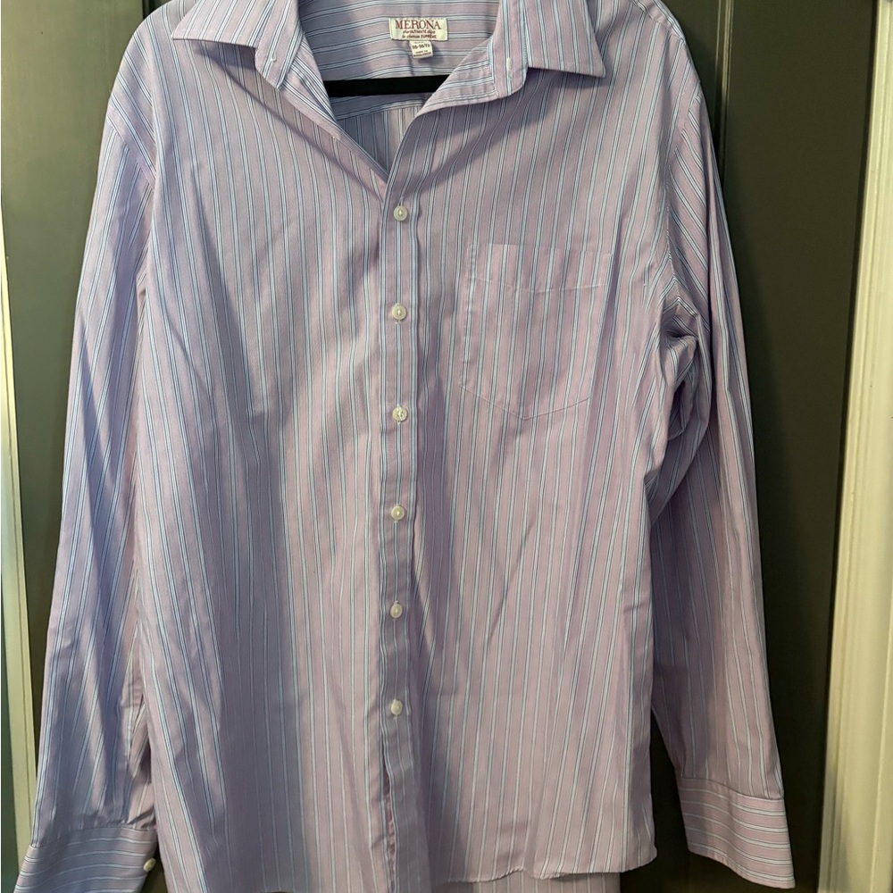 Merona Men’s Light Purple and White Striped Dress Shirt